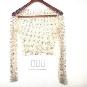 Womens Top Sz M Fairy Sequin Beaded Whimsical Mesh Sheer Stretchy Ethereal Glam